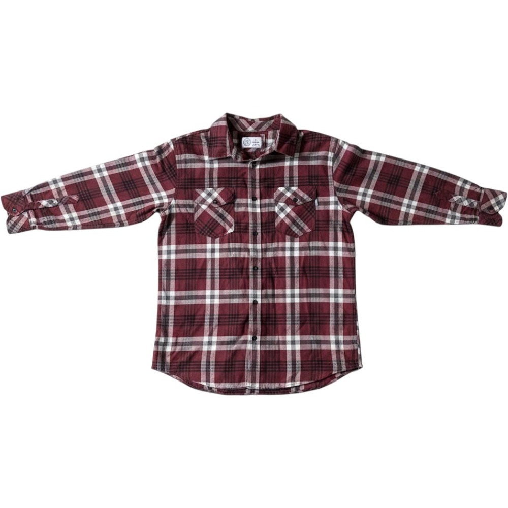 Hurley Mens Large Burgundy Plaid Flannel Button Down Shirt HFA23SMT-07201